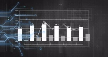 Devre ağı gönderme darbesi, veri paneli canlandırma çubukları ve satır güncellemesi ölçümleri görüntülemek için. Teknoloji, analitik, fütüristik, dijital, hareket, arayüz, yenilik