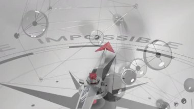 Başlangıçta 3D pusula dönüyor, küreler sürükleniyor ve imleci olası değişime doğru hizalanıyor. Gelecek, yenilik, teknoloji, ilerleme, motivasyon, dijital, soyut