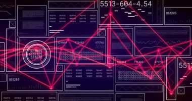 Şebeke görünüyor, ağ ortaya çıkıyor ve veri görselleştirmesi için parçacık titreşimli kodlar güncelleniyor. Gelecek, teknoloji, arayüz, dijital, siber, analitik, soyut