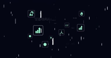 Yıldız alanı açılıyor, kenarlardan gelen veri simgeleri gönderiliyor, kümeleniyor, eko ölçümleri canlandırılıyor. Gelecekçi, dijital, sürdürülebilirlik, çevre, teknoloji, veri görselleştirme, minimalizm