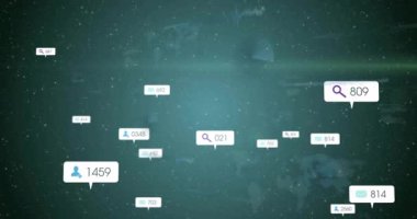 Gök mavisi alanındaki güncellemeden sonra ortaya çıkan ölçü kabarcıkları sayıları güncelliyor ve veriyi görselleştirmek için sürükleniyor. Dijital, fütüristik, soyut, veri görselleştirme, teknoloji, hareket, canlı