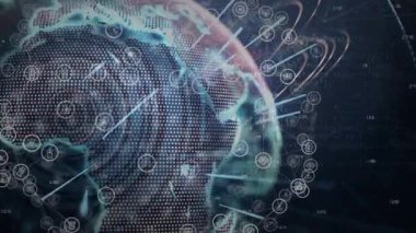 Görüntü başlatılıyor nokta-bulut küresi sağdan yükseliyor ve veri akışını gösteriyor. Teknoloji, veri görselleştirme, ağ, bağlantı, dijital, soyut, siber uzay