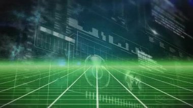 Boşluk açılıyor UI etkinleştiriliyor, ızgara oluşturuluyor ve ışınlanıyor, veri izleme için elementler güncelleniyor. Fütürist, teknoloji, analitik, görselleştirme, arayüz, dijital, bilim kurgu