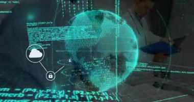 Bulut kilidi kullanıcı avatarı veri aygıtını birbirine bağlayan yükselen küre ev simgeleriyle sohbet ederek sağlık verilerini güvence altına alıyor. Fütüristik, bağlantı, tıbbi, dijital, sağlık, teletıp, ağ