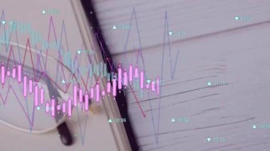 Parmaklıkların kaydığı, yükseldiği, düştüğü, toparlandığı, piyasa değişimlerini gösterdiği mali tablolar. Finans, teknoloji, analitik, veri, yatırım, eğilim, iş