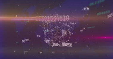 Dünya haritası üzerinde veri işleme ve bağlantı ağının resmi. Küresel bilim, bağlantılar, veri işleme ve dijital arayüz kavramı dijital olarak oluşturuldu.