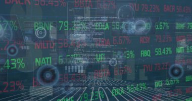 Grafikler ve grafikler üzerinden finansal veri işleme resmi. Küresel iletişim, iş, veri ve dijital arayüz kavramı dijital olarak oluşturulmuş görüntü.