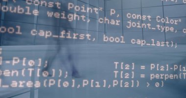 Yürüyen insanlarla zaman aşımında veri işleme görüntüsü. Ağ, iletişim, iş ve teknoloji konsepti dijital olarak oluşturuldu.