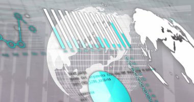 Veri işleme üzerindeki dünya görüntüsü. Küresel iş ve dijital arayüz kavramı dijital olarak oluşturulmuş görüntü.