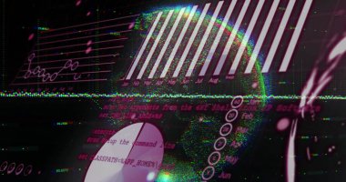 Finansal verilerin ve grafiklerin siyah arka plandaki görüntüsü. Küresel finans ve ekonomi kavramı dijital olarak oluşturulmuş görüntü.