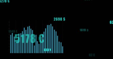 Değişik grafiklerin resmi ve siyah arkaplandaki finansal veriler. Küresel finans, para ve ekonomi kavramı dijital olarak üretilen imaj.