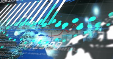 Mavi arkaplanda veri işleme resmi. küresel iş ve dijital arayüz kavramı dijital olarak oluşturulmuş görüntü.