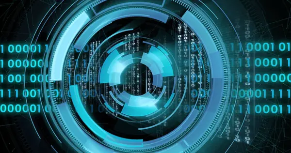 Siyah arkaplan üzerinden tarama ve veri işleme resmi. Küresel iş, bilgisayar ve dijital arayüz kavramı dijital olarak oluşturulmuş görüntü.