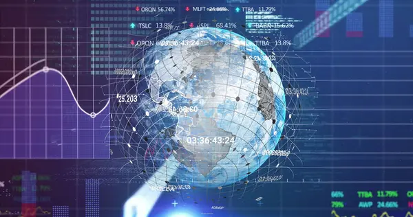 Donanma dijital alanı üzerinden küresel ve finansal verilerin görüntüsü. Küresel iş, finans, ekonomi, ağ ve teknoloji konsepti dijital olarak oluşturulmuş görüntü.