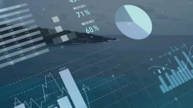 Yüzen gösterge paneli yüklendikten sonra deniz verilerini görselleştirmek için canlandırma grafikleri ve göstergelerini yükleyin. Teknoloji, analitik, görselleştirme, finans, şirket, modern, fütüristik