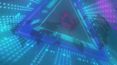 Parıldayan noktaların ardından prizma kablosu ortaya çıkıyor, neon hatlarını takip ediyor ve küresel bağlantıyı harekete geçiriyor. Dijital, fütüristik, soyut, geometrik, neon, teknoloji, bağlantı