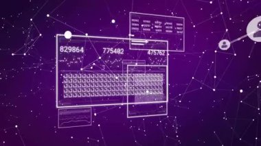 Başlangıç çerçevelerinde kaydırma ızgarası nüfus sayıları kabarcıkları veri yakınsamasını gösteren panelleri birbirine bağlar. Soyut, dijital, ağ, veri, teknoloji, fütüristik, görselleştirme