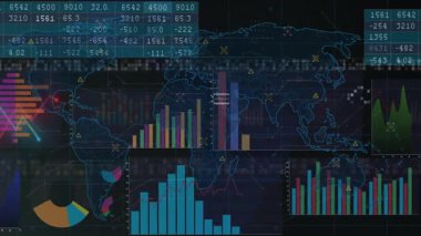 Başlangıçtaki veri gösterge panelinde harita eşleşmeleri, grafikler ve tablolar küresel eğilimleri gösteriyor. Analizler, gösterge paneli, görselleştirme, bilgi, teknoloji, arayüz, dinamik