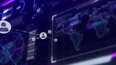 Tek kullanıcı avatarı ağ büyümesi simgeleri izleme için torpido gözüne bağlanıyor. Teknoloji, bağlantı, veri görselleştirme, sistem arayüzü, dijital ağ, siber güvenlik, analitik