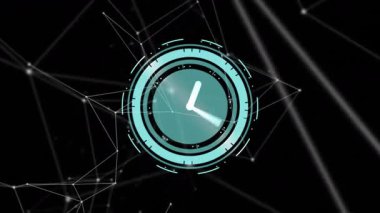Dijital saat kolları saat 2 yönüne ulaşıyor ve nabzı görselleştirirken halka genişliyor. Fütüristik, teknoloji, hareket, soyut, minimalizm, yenilik, dijital