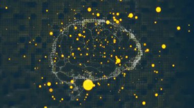 Ortaya çıkan altın noktalar kıvılcım saçan kablo beyninde parlayan noktalar sinirsel bağlantıyı gösteriyor. Gelecekçi, teknoloji, soyut, nöral, dijital, bağlantı, yenilikçi