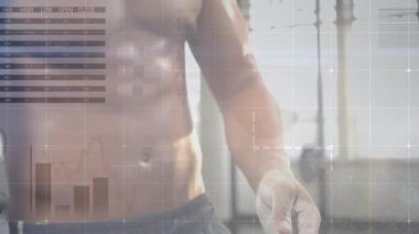 Tebeşir tutan sporcu, gövdenin etrafında dönen tebeşir tozu bulutu, hazır olmanın sinyalini veriyor. Kas, güç, dinamik, sanayi, enerji, kararlılık, disiplin