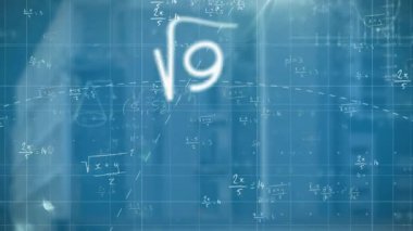 Başlangıç ızgarası üzerinde sürüklenen formüller sürüklenen semboller ortaya çıkan küresel dönen diyagramlar. Teknoloji, yenilik, bilim, eğitim, veri görselleştirme, soyut, dijital sanat