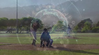 Atıcının bacağını kaldırması, topa vururken spor analitiğindeki dünya veri simgelerini aktifleştiriyor. Sporcular, rekabet, fütüristik, açık hava, takım çalışması, dinamik, teknoloji