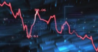 Oynatma başlatıldığında kırmızı çizgi çizelgesi mavi ızgarada açılır, metrik uçuculuğu görselleştirmek için dalgalanır. Veri analizi, finansal eğilimler, dijital görselleştirme, teknolojik, performans ölçümleri, bilgi grafikleri, analitik
