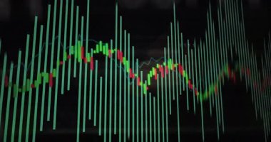 Teal çubuklarının ortaya çıkması şamdanları tetikliyor ve mavi çizgi piyasa değişimlerini gösteriyor. Finansal, görselleştirme, veri, dijital, analitik, grafik, grafik