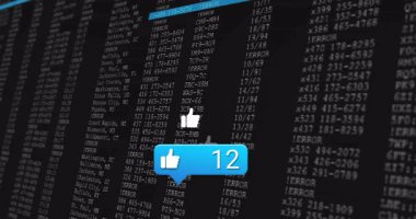 Kaydırma kodunun üzerinde mavi sohbet baloncuğu beliriyor. Bu da başparmağın geri bildirim sayısının artmasına neden oluyor. Etkileşimli, dijital, geleceksel, veri, teknoloji, hareket, geri bildirim