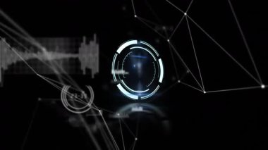 Dijital uzayda beliren soluk arayüz, dönen halka ışıklandırma düğümleri ve veri ağı oluşturma. Dijital, teknoloji, fütüristik, soyut, siber, yenilik, görselleştirme