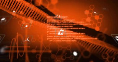 Kurdele somutlaştırma simgeleri soluyor ve çevresel veri döngüsü için kod kaydırılıyor. Fütürist, dijital, soyut, yenilik, teknoloji, veri görselleştirme, çevre