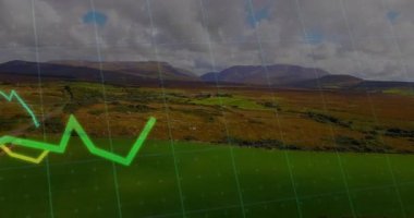 Şebeke, yağmur çizgileri görünürken renkli çizgiler bozkırda hareketlenerek veri eğilimlerini gösteriyor. Manzara, görselleştirme, veri, analitik, doğa, hava durumu, soyutlama