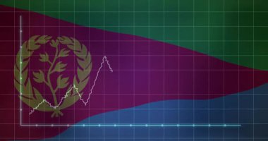 Temel çizimden sonra, Eritre bayrağı üzerindeki hareketli çizgi grafik izleme eğilimleri ekonomik içgörü için. Veri görselleştirme, bilgi, dijital animasyon, grafik analizi, vatansever tasarım, soyut grafikler, iş anlayışı