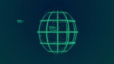 Parçacıklar tel küreye dönüşüyor. Kaydırma kodları birleşiyor, geri çekiliyor, veri akışı için nabız atıyor. Fütürist, dijital, arayüz, teknoloji, görselleştirme, canlandırma, soyut