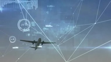 Turboprop uçak bankacılığını başlatırken dijital ağ zayıflıyor sağ görselleştirme uçuş metrikleri. Havacılık, veri görselleştirme, yüksek irtifa, dijital arayüz, geleceksel, teknoloji, navigasyon