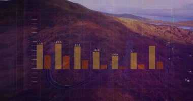 Yamaçta yükselen ve dolup taşan soluk tetik çubuklar, veri eğilimlerini göstermek için çizgi grafik değişimi. Veri görselleştirme, analitik, bilgi grafikleri, dijital arayüz, modern, teknoloji, eğilim analizi