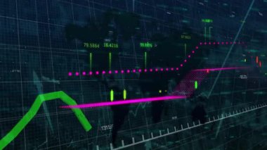 Izgara kaplamasının açılması, trend çizgilerinin canlandırılması, şamdan çubuklarının kümelenmesi, eğilimlerin görselleştirilmesi. Veri görselleştirme, analitik, coğrafi grafik, dijital tablo, finansal analiz, etkileşimli arayüz, ekonomik eğilimler