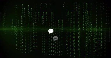 Yeşil ikili akışlar yoğunlaştığında, sohbet simgeleri mesajlaşma ağını gösteren işaret fişeği altında kümelenir. Fütürist, dijital, teknoloji, iletişim, neon, soyut, siber uzay