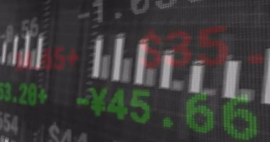 Koyu UI başlatılıyor, çubuk grafiği başlatılıyor, sağa doğru canlandırılıyor, piyasa değerlerini gösteren kırmızı kaplama gösteriliyor. Finans, analitik, veri görselleştirme, yenilik, teknoloji, yatırım, eş zamanlı