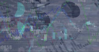 Veri işleme üzerinde grafik ve grafikler. Küresel iletişim, iş, veri ve dijital arayüz kavramı dijital olarak oluşturulmuş görüntü.