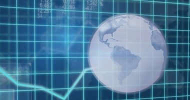Dünya üzerinde veri işleme görüntüsü. küresel iş ve dijital arayüz kavramı dijital olarak oluşturulmuş görüntü.