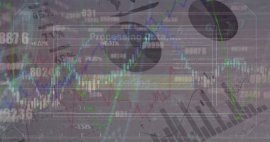 Grafik ve veri işleme görüntüsü arayüz ekranında. Küresel iletişim, iş, veri ve dijital arayüz kavramı dijital olarak oluşturulmuş görüntü.