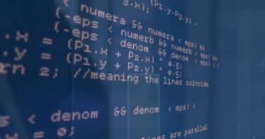 Mavi arkaplanda veri işleme resmi. küresel iş ve dijital arayüz kavramı dijital olarak oluşturulmuş görüntü.