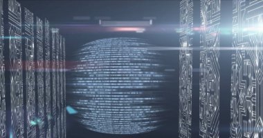 Siyah arkaplandaki veri işleme üzerinde bilgisayar devre kartı resmi. Küresel iş, bilgisayar ve dijital arayüz kavramı dijital olarak oluşturulmuş görüntü.