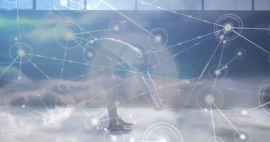 Bulutlar üzerindeki bağlantılar ve egzersiz yapan Afro-Amerikan erkekleri. Spor, aktif yaşam tarzı, iletişim ve bağlantılar konsepti dijital olarak oluşturulmuş görüntü.