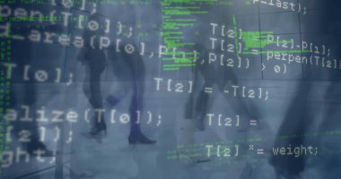 Rüzgar türbini ve ikili kodlama üzerindeki veri işleme görüntüsü. Küresel işletme veri işleme ve dijital arayüz konsepti dijital olarak oluşturulmuş resim.