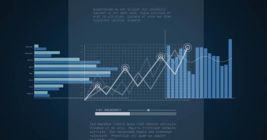 Değişik grafiklerin resmi ve siyah arkaplandaki finansal veriler. Küresel finans, para ve ekonomi kavramı dijital olarak üretilen imaj.