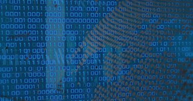 Finansal veri görüntüsü ve mavi arkaplandaki ikili kod üzerindeki dünya. Küresel finans, ekonomi ve bilgisayar konsepti dijital olarak oluşturulmuş görüntü.